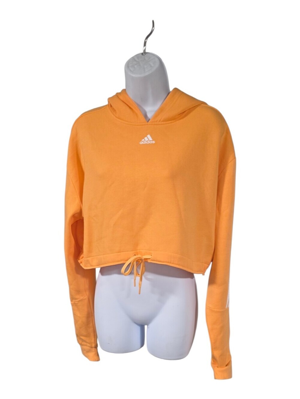 ADIDAS Women’s Hazy Orange Cropped Hoodie 3-Stripe Pullover Size XL - Picture 2 of 3
